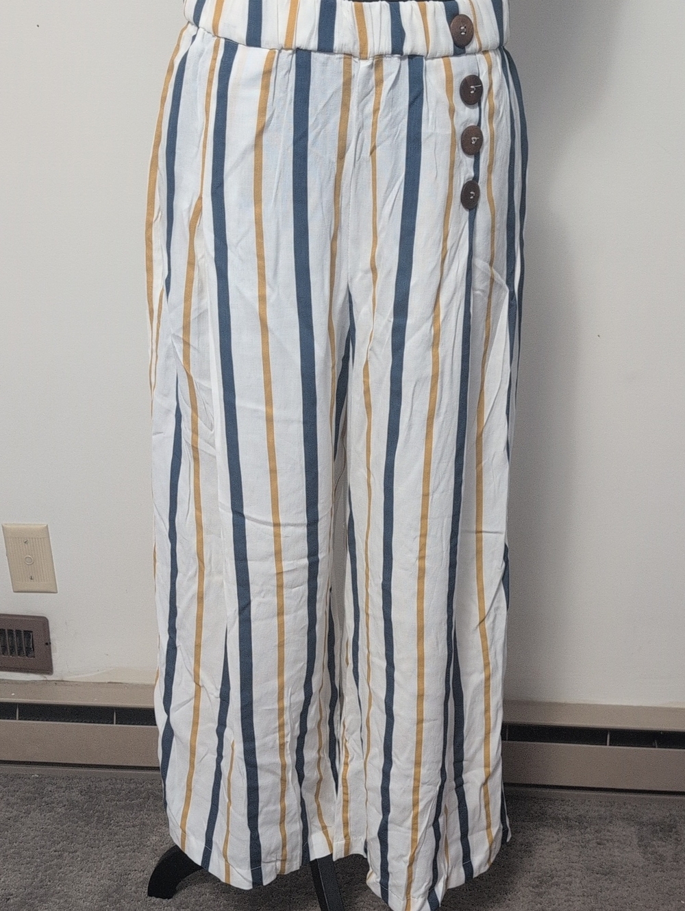 GeeGee White Chinos with Blue and Tan Vertical Stripes